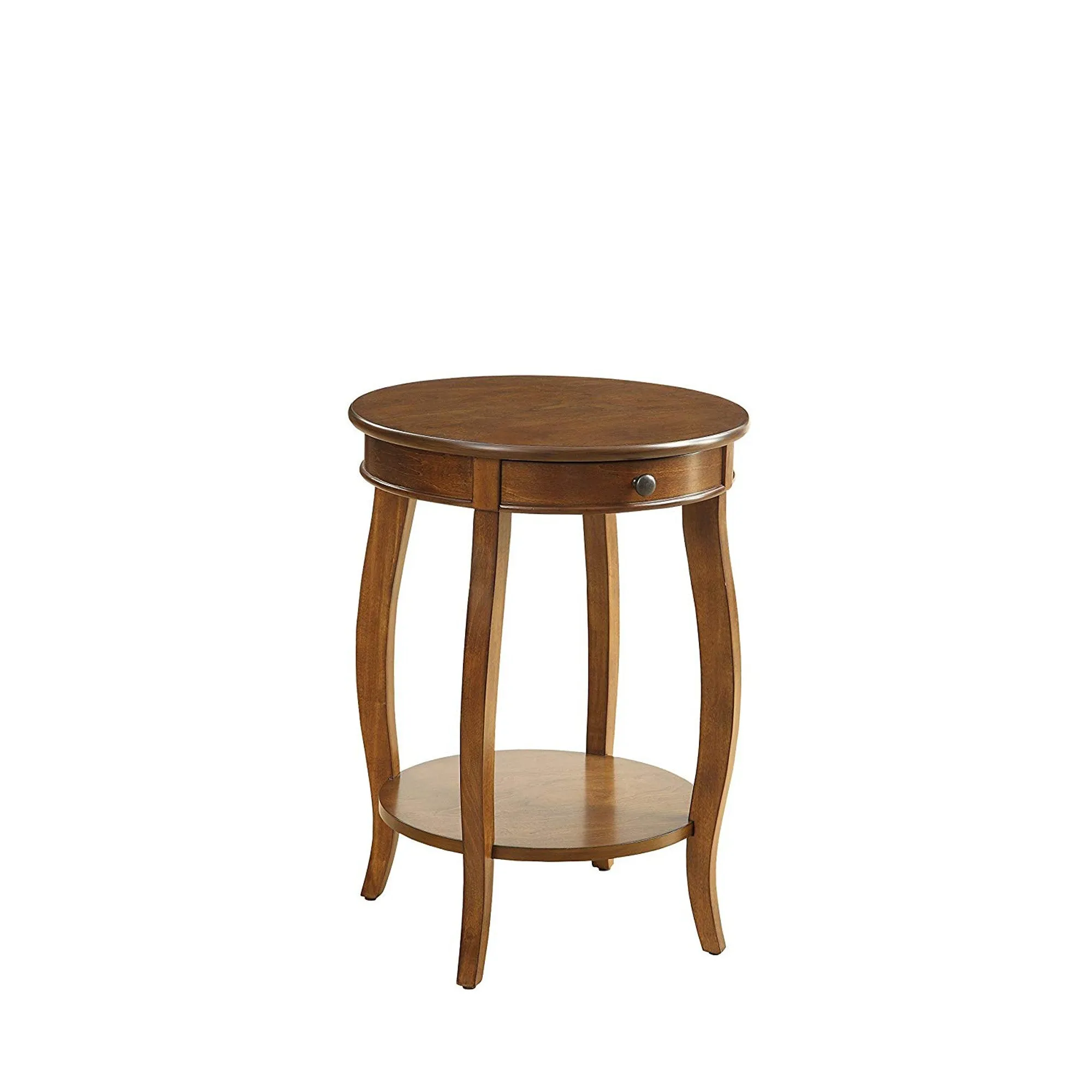 1 Drawer Round Shape Wooden End Table With Cabriole Legs, Walnut Brown By Benzara