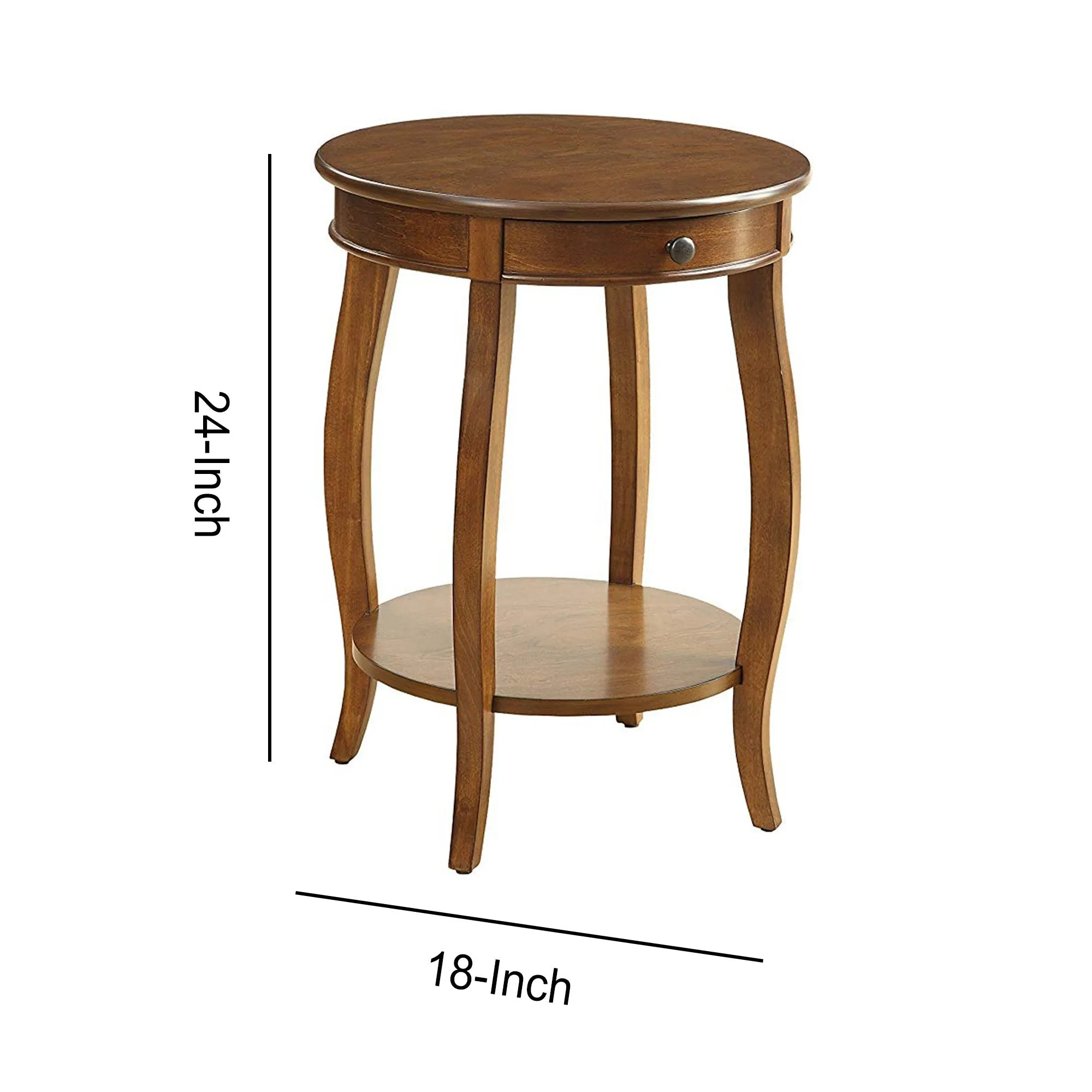 1 Drawer Round Shape Wooden End Table With Cabriole Legs, Walnut Brown By Benzara