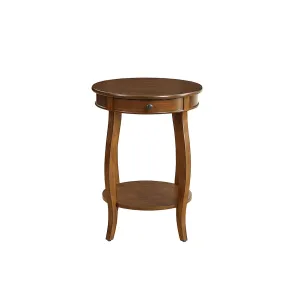 1 Drawer Round Shape Wooden End Table With Cabriole Legs, Walnut Brown By Benzara