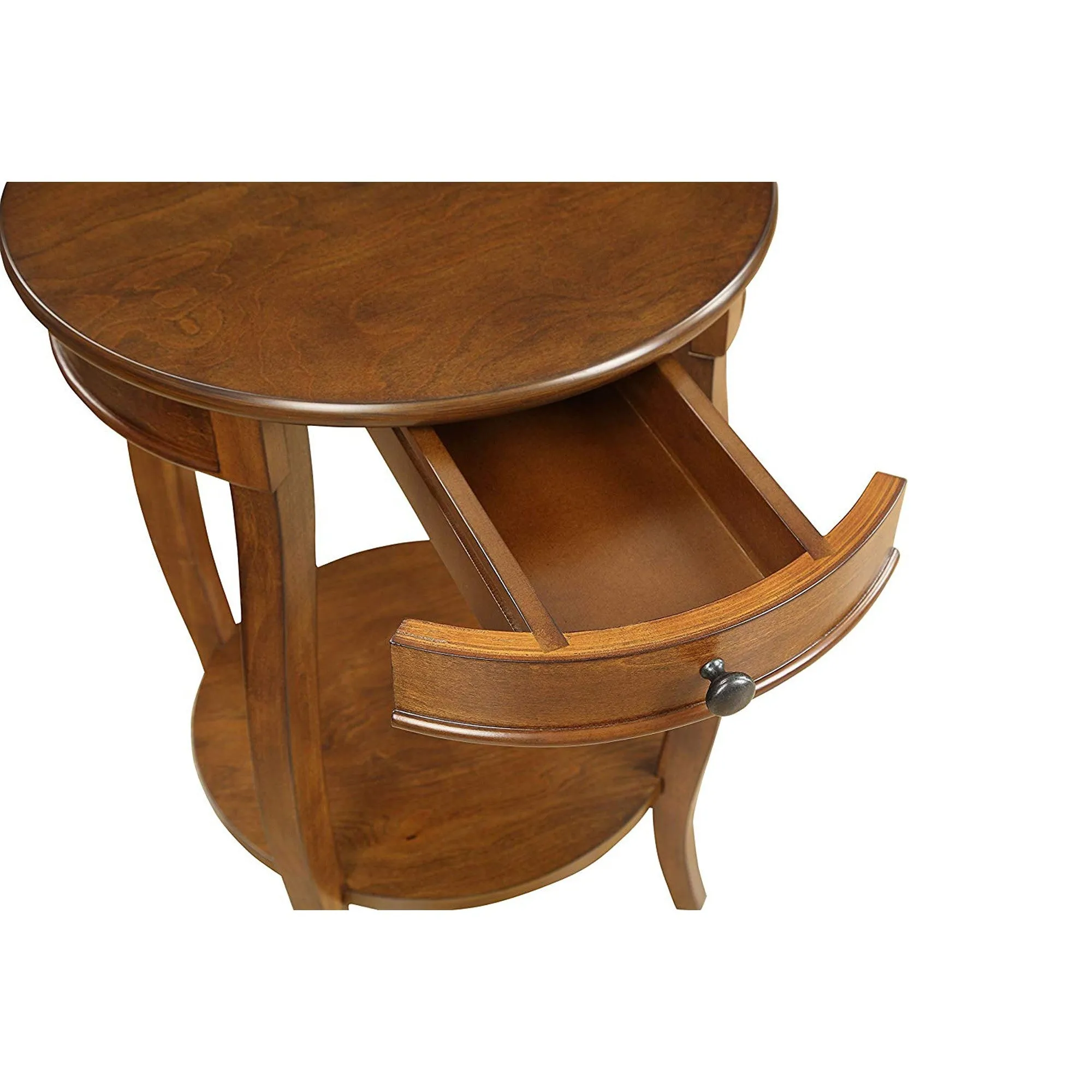 1 Drawer Round Shape Wooden End Table With Cabriole Legs, Walnut Brown By Benzara