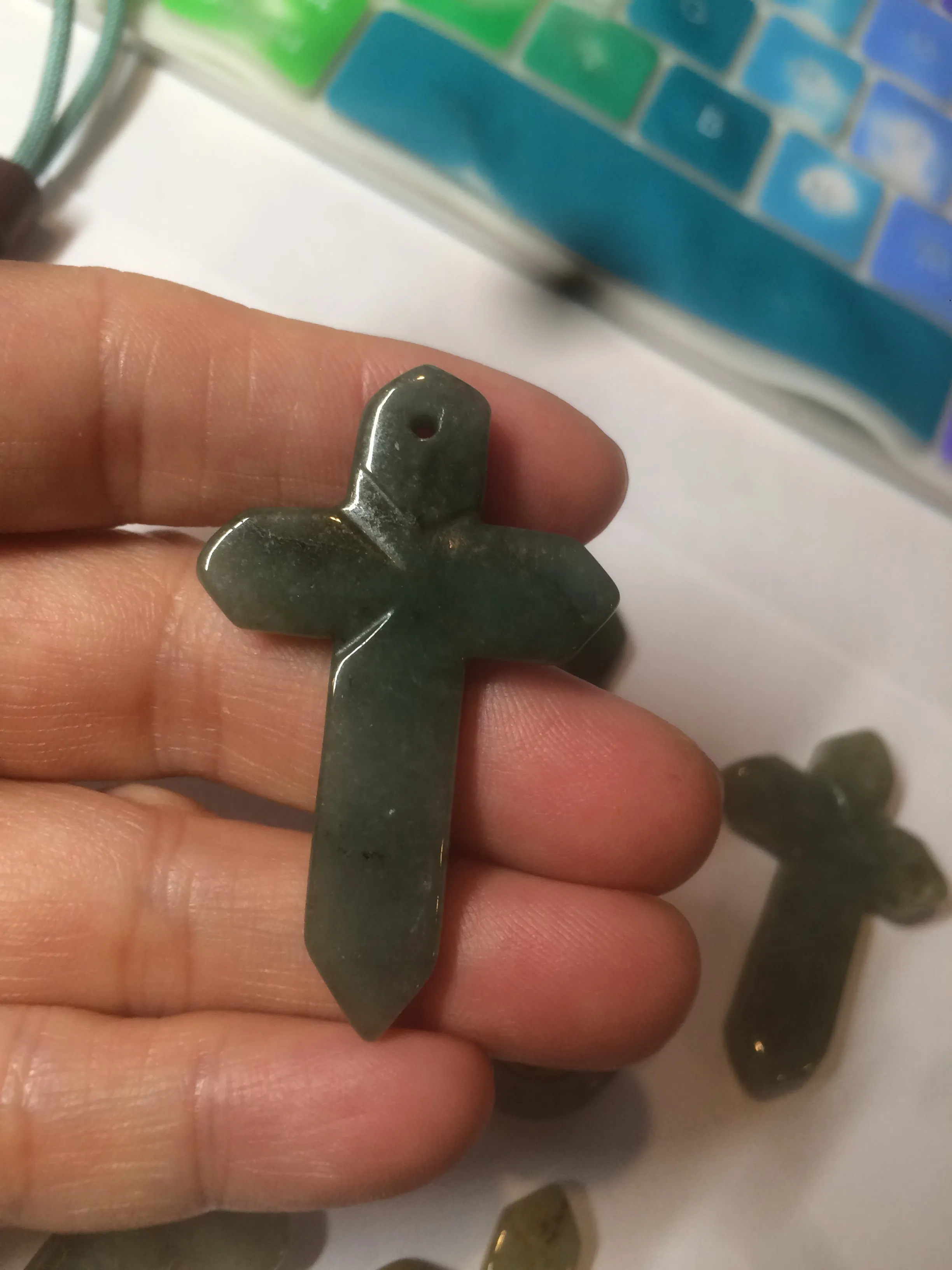 100% Natural type A yellow/white/gray/dark green jadeite Jade Hand-held cross or cross pendant necklace AF47