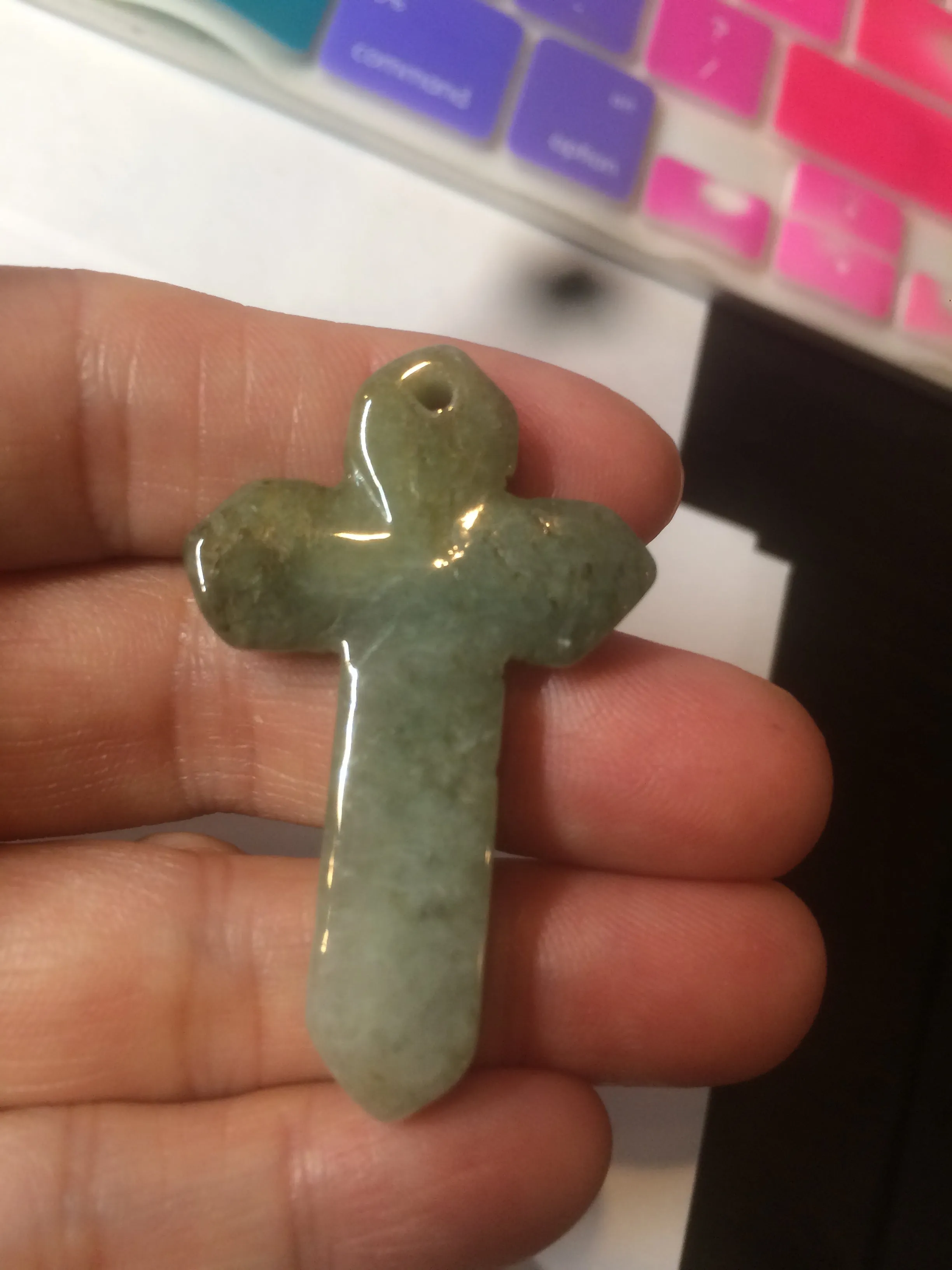 100% Natural type A yellow/white/gray/dark green jadeite Jade Hand-held cross or cross pendant necklace AF47