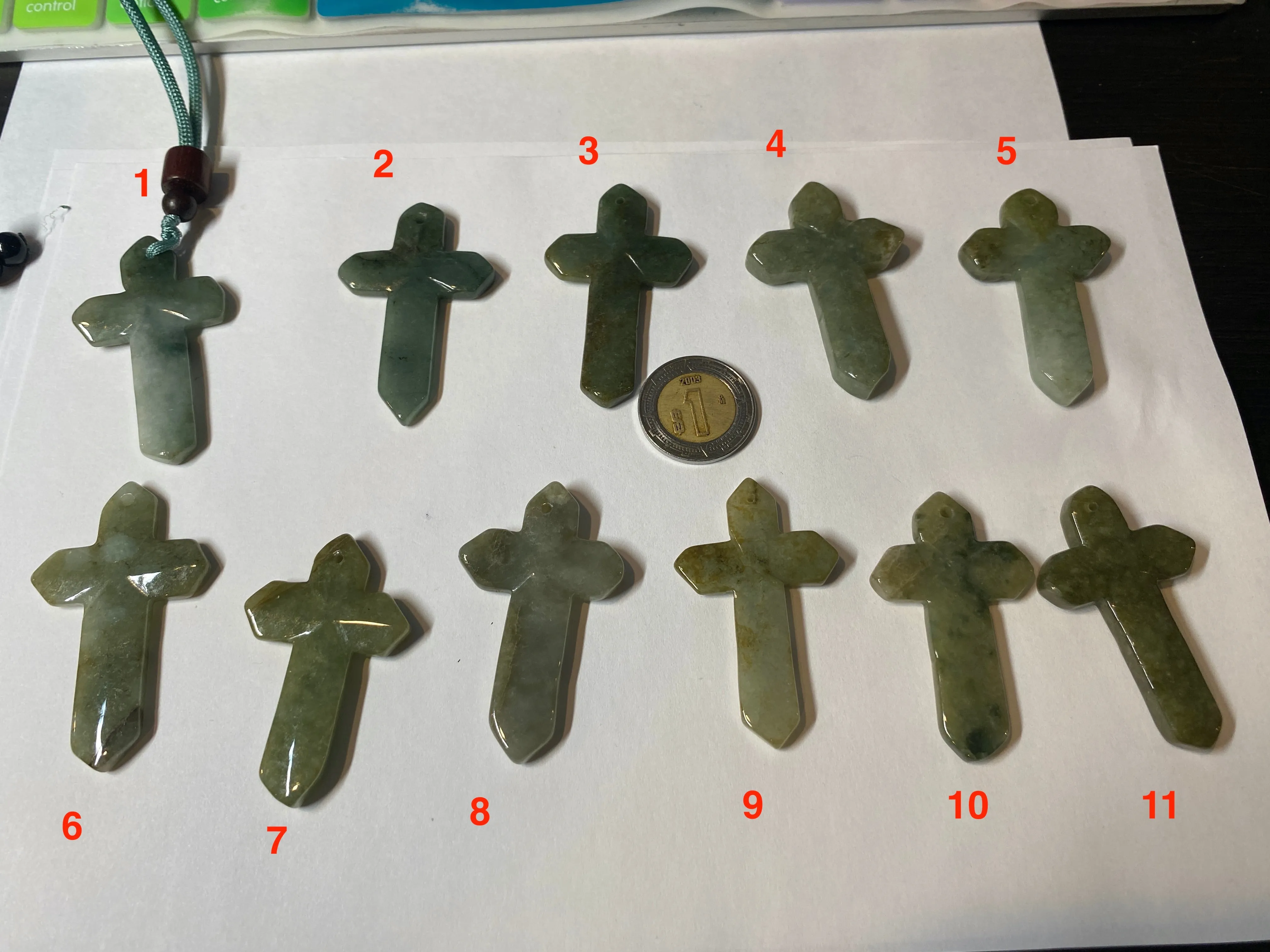 100% Natural type A yellow/white/gray/dark green jadeite Jade Hand-held cross or cross pendant necklace AF47