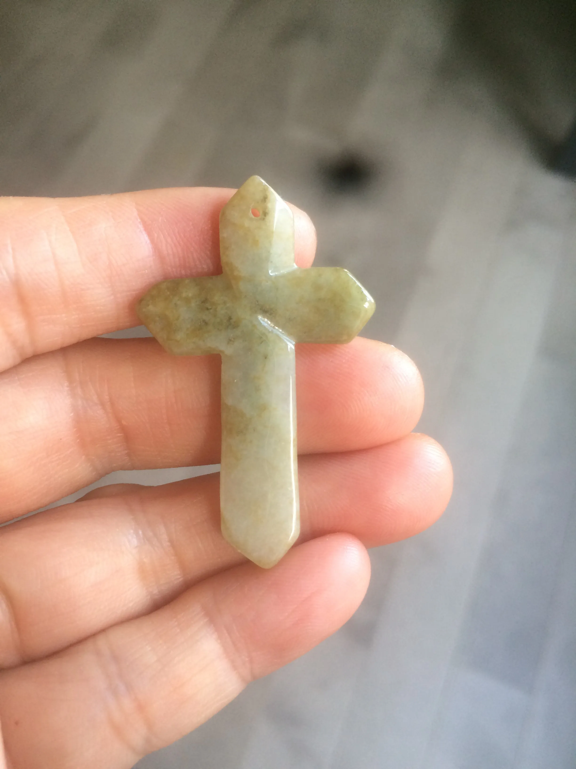 100% Natural type A yellow/white/gray/dark green jadeite Jade Hand-held cross or cross pendant necklace AF47