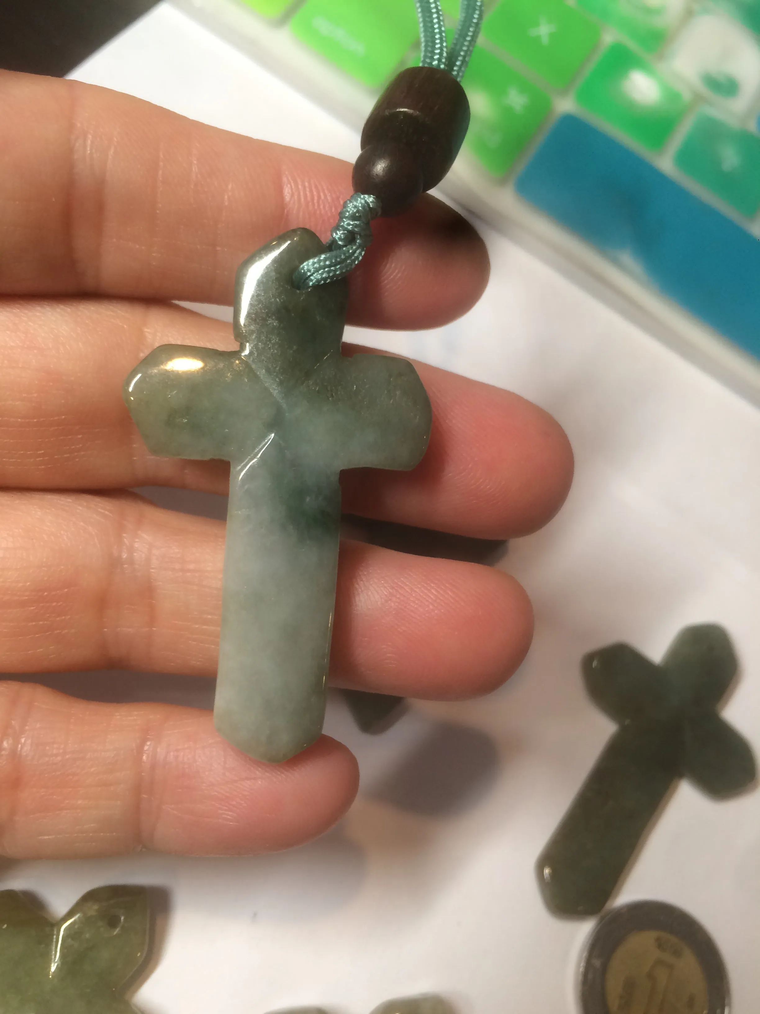 100% Natural type A yellow/white/gray/dark green jadeite Jade Hand-held cross or cross pendant necklace AF47