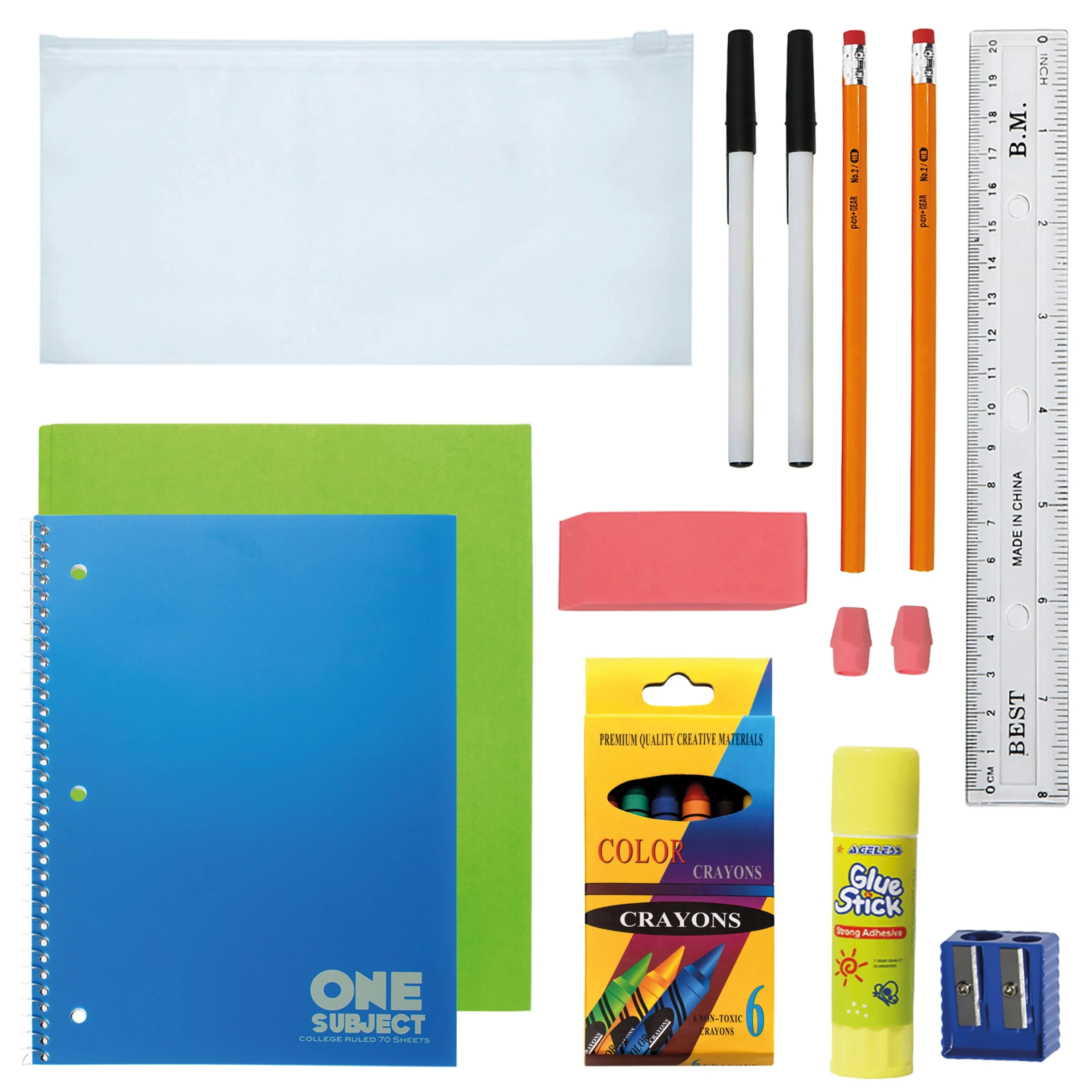 12 Wholesale 17" Bungee Backpacks in 6 Colors & 12 Bulk School Supply Kits of Your Choice