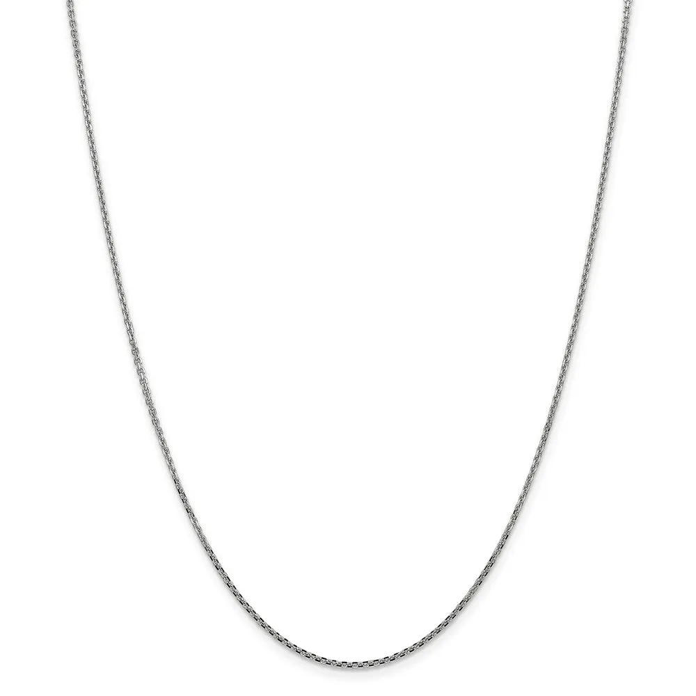 1.3mm 10k White Gold Solid Diamond Cut Cable Chain Necklace