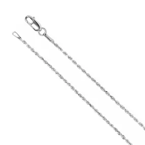 1.3mm Rhodium Plated Sterling Silver D/C Solid Rope Chain Necklace