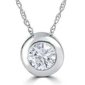 1/4 Ct Diamond Solitaire Bezel Pendant in 14k White, Rose, Or Yellow Gold