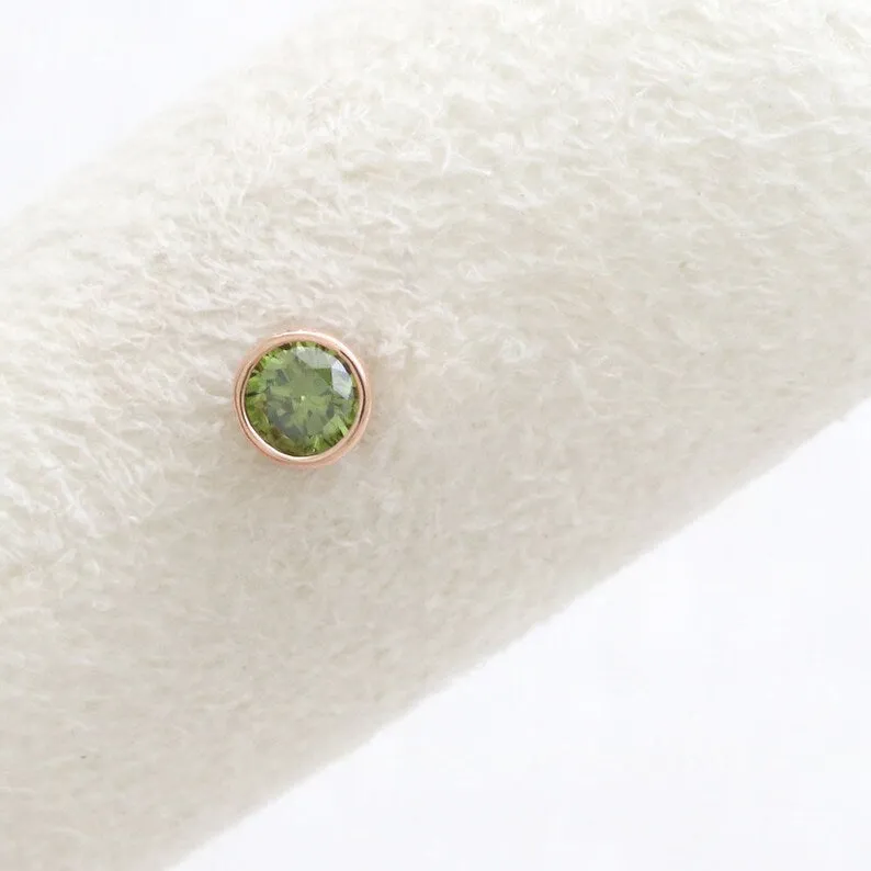 14K 18K Solid Gold 0.1ct Genuine Green Diamond Bezel Cartilage Tragus Helix Piercing