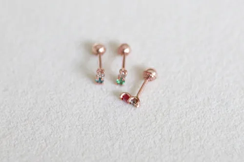 14K 18K Solid Gold Genuine Cognac Diamond & Natural Ruby Cartilage Helix Barbell Piercing