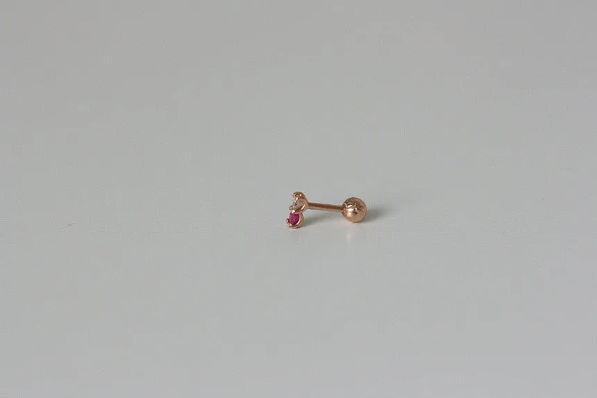 14K 18K Solid Gold Genuine Cognac Diamond & Natural Ruby Cartilage Helix Barbell Piercing