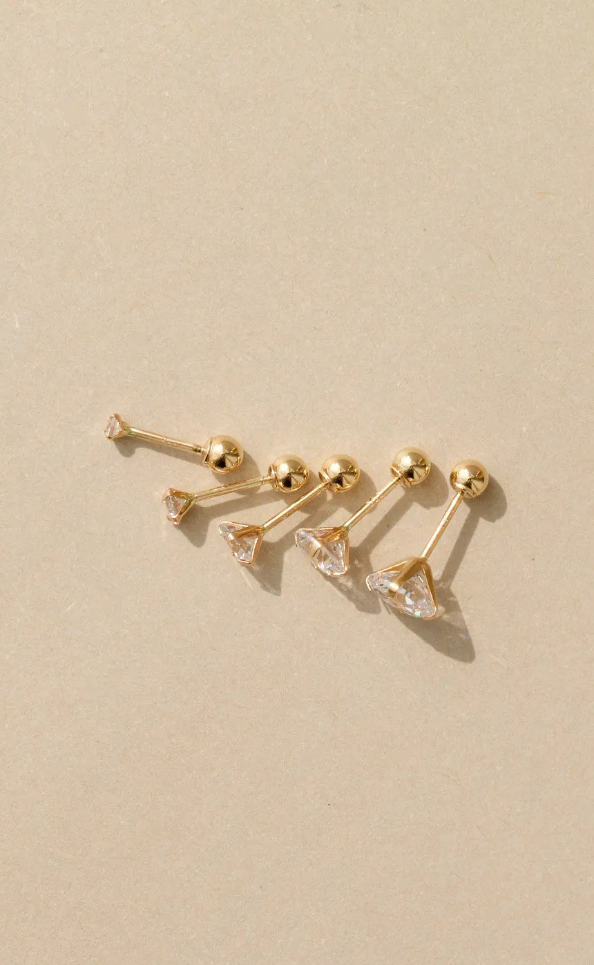 14k Gold Cubic Pendant Barbell Ear Stud Piercing