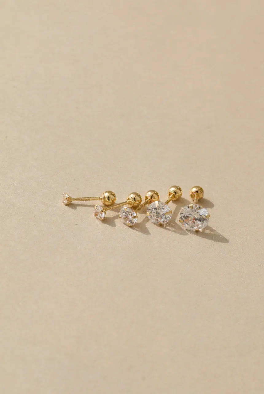 14k Gold Cubic Pendant Barbell Ear Stud Piercing