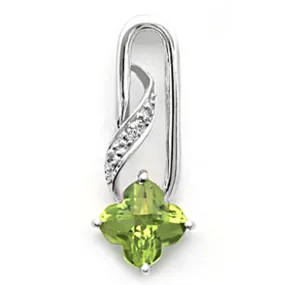 14k White Gold Clover Shape Peridot and Diamond Pendant