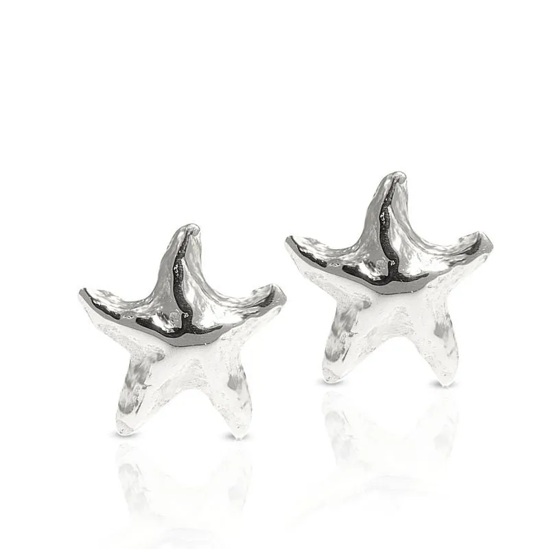 14K White Gold Starfish Stud Earrings