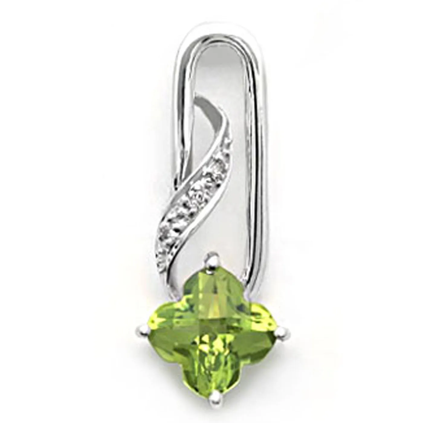 18k White Gold Clover Shape Peridot and Diamond Pendant