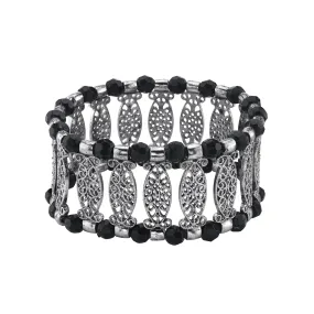 1928 Jewelry Black Color Filigree Stretch Bracelet