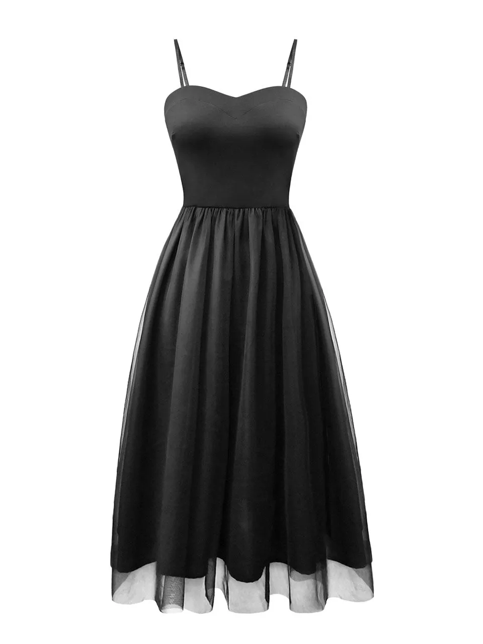 1950S Black Spaghetti Strap Vintage Swing Party Dress