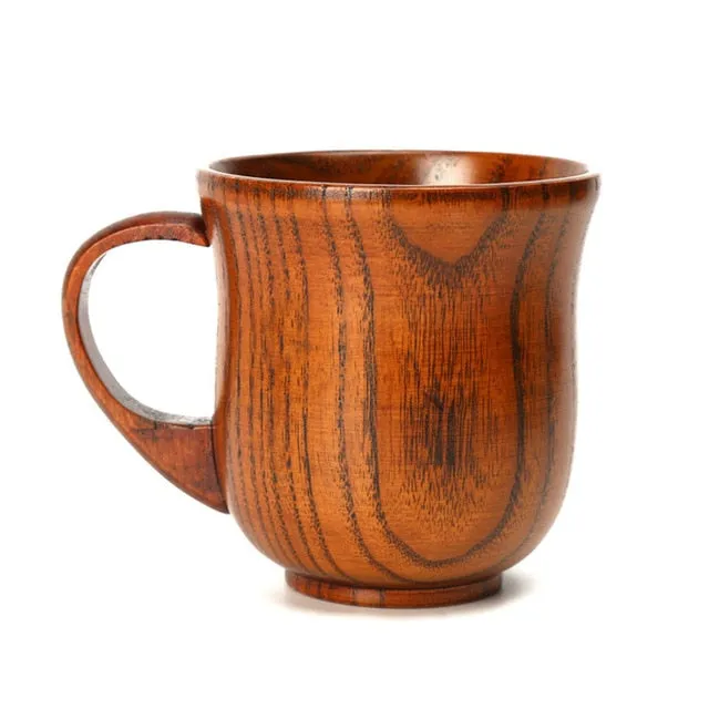 1PC Wooden Cups Coffee Beer Mug Teacups Classic Wood Cups & Mugs with Handgrip 2 Designs Home Office Mug Wood Utensils Gift Cups