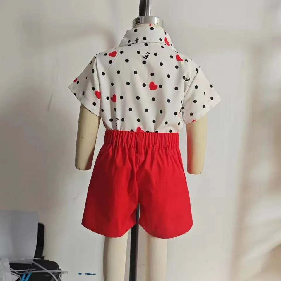 2 Pieces Set Baby Kid Boys Valentine's Day Letters Love heart Print Tops And Solid Color Shorts Wholesale 24030179