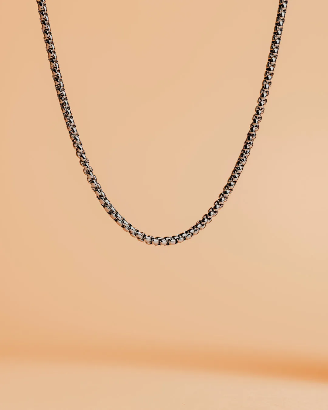 3mm box chain necklace with a silver-plated finish