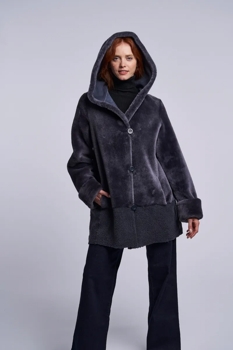 477HD Hooded shearling coat