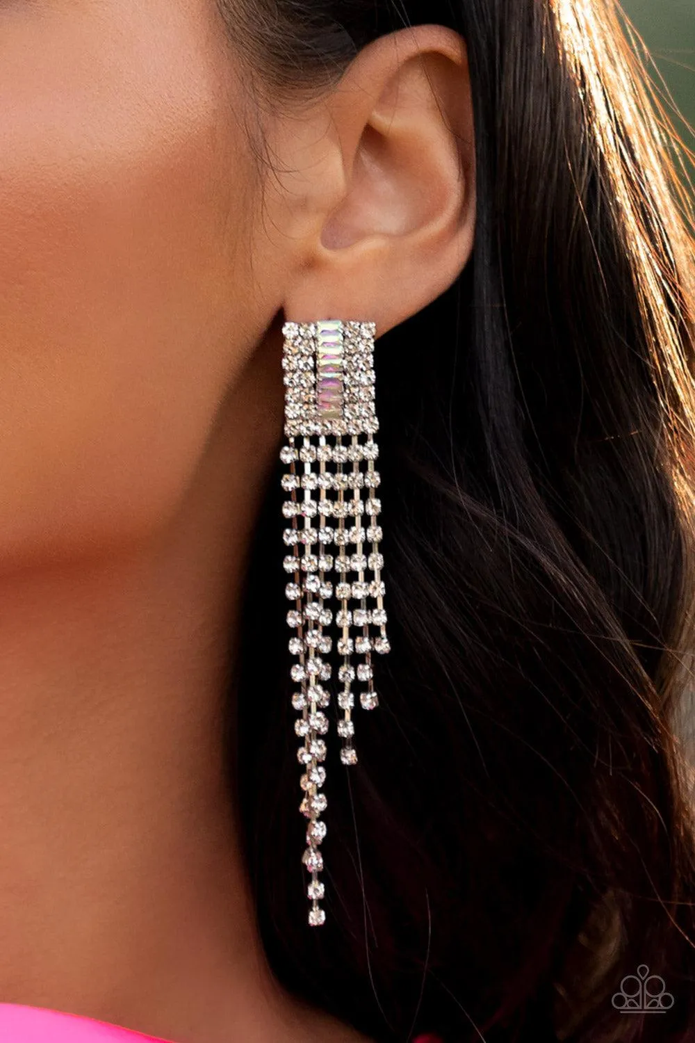 A-Lister Affirmations Multi Iridescent & White Rhinestone Earrings - Paparazzi Accessories