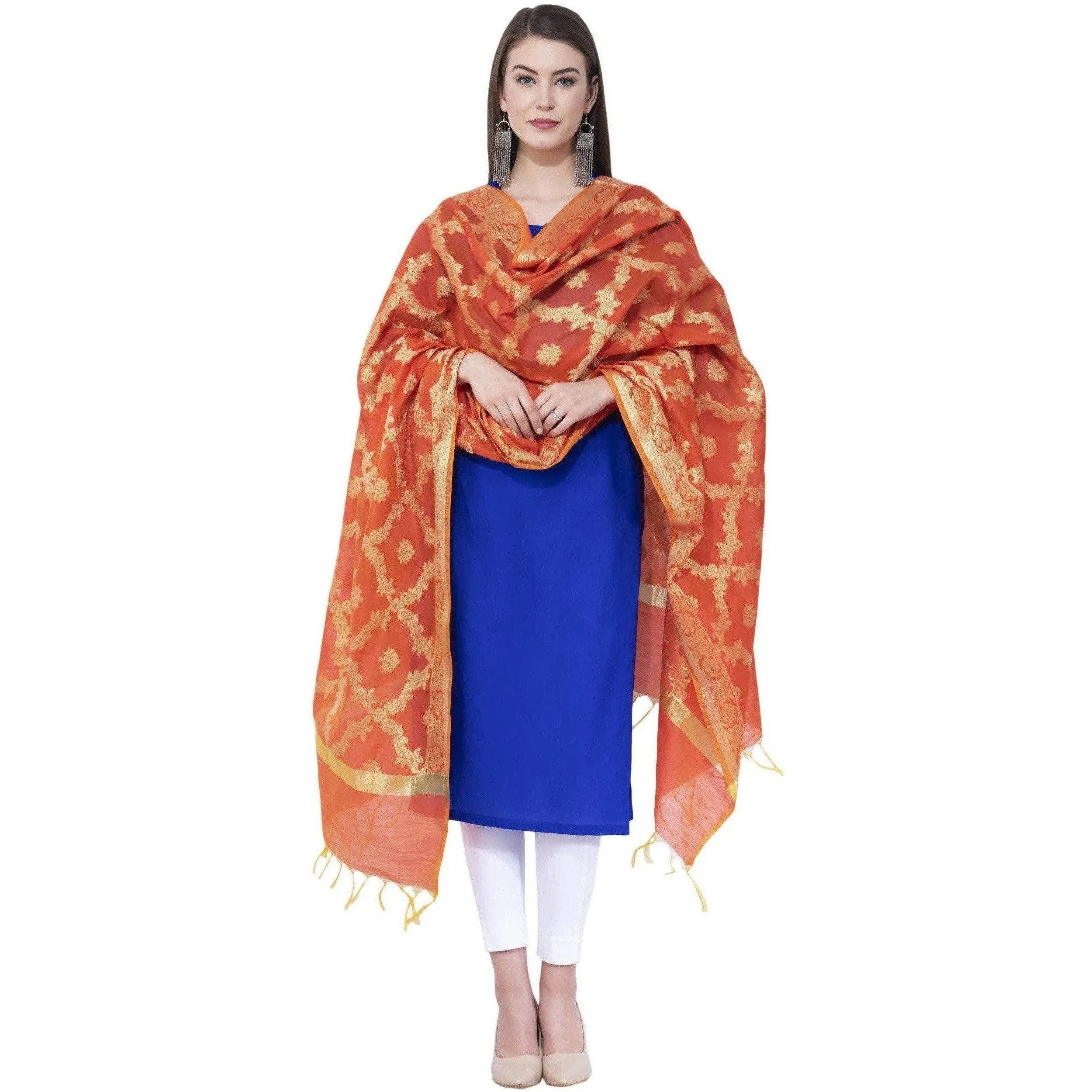 A R Silk Orange Color VNS Pastle Chanderi Cotton Dupattas