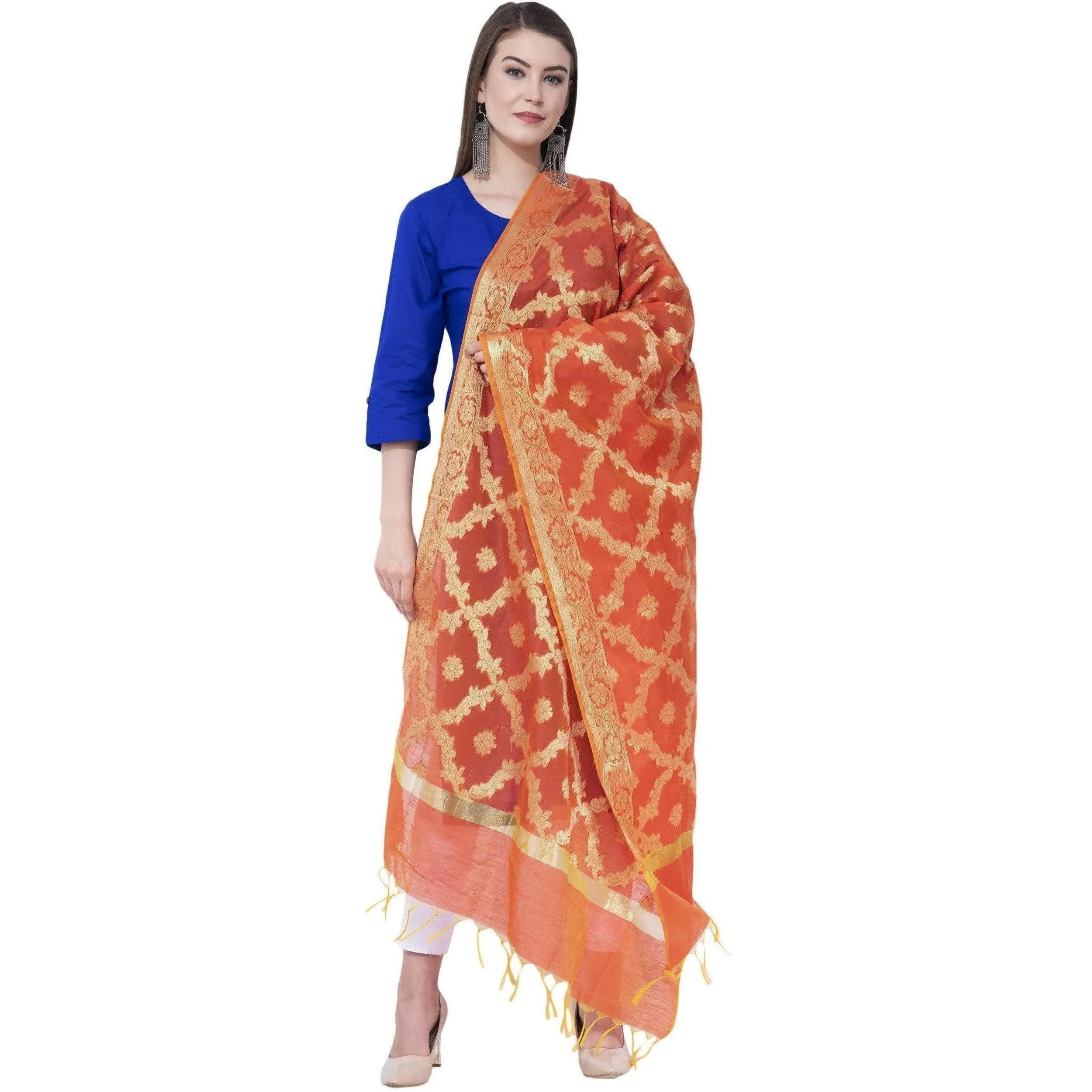 A R Silk Orange Color VNS Pastle Chanderi Cotton Dupattas