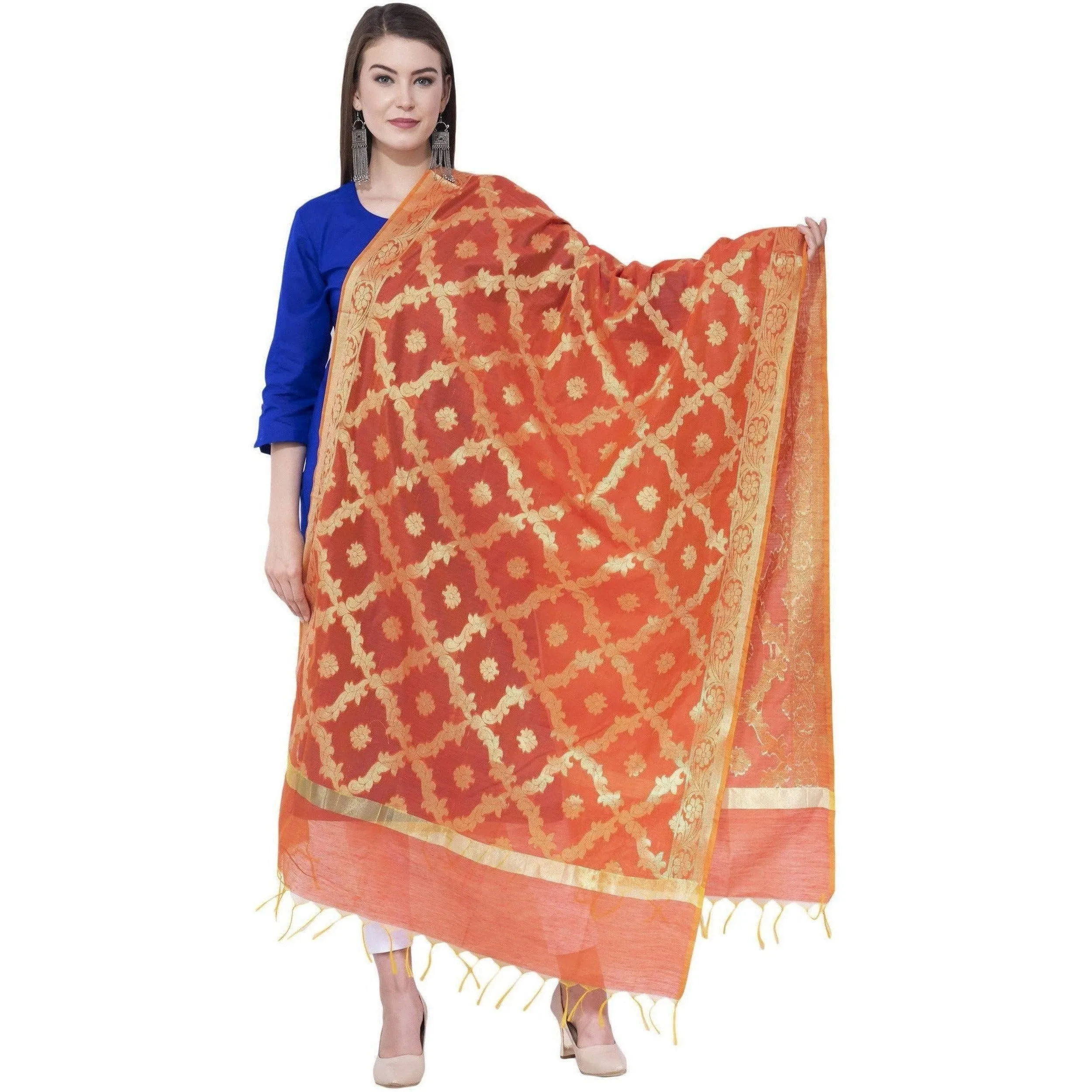 A R Silk Orange Color VNS Pastle Chanderi Cotton Dupattas