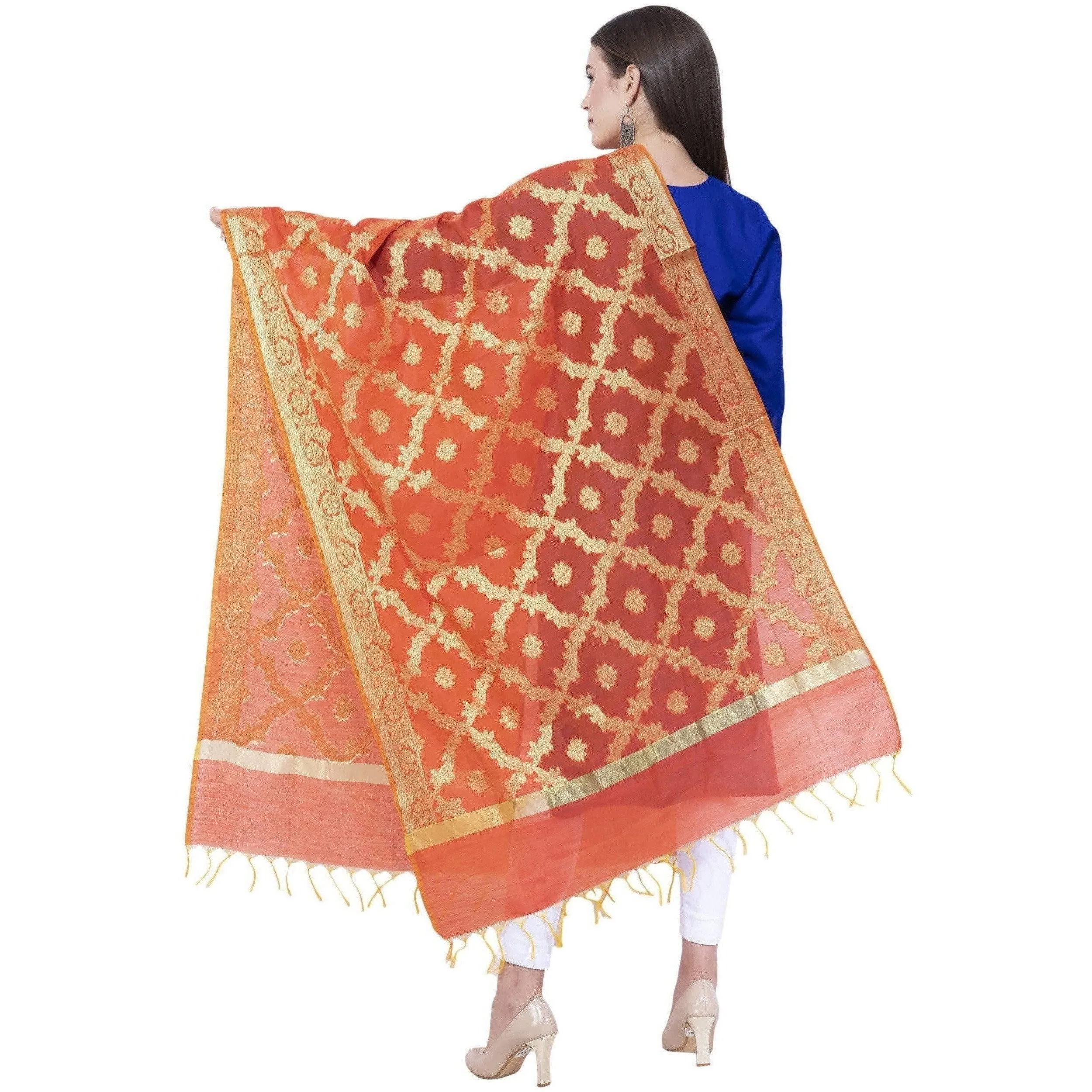 A R Silk Orange Color VNS Pastle Chanderi Cotton Dupattas