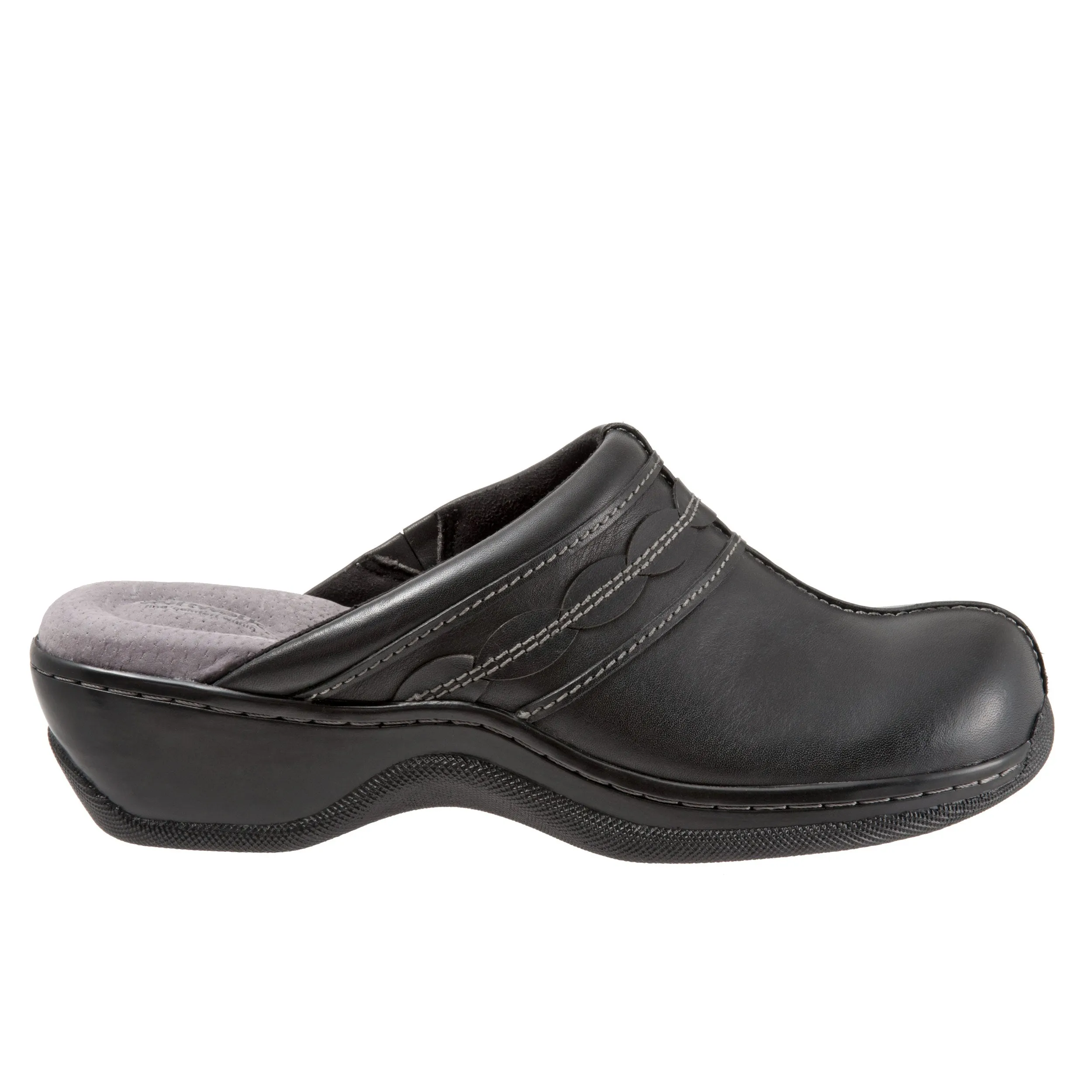 Abby Black Leather Clogs