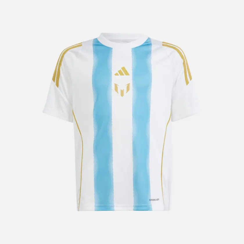 Adidas Pitch 2 Street Messi Kids Unisex Football Training Jersey (7-16Years) -White/Semi Blue Burst