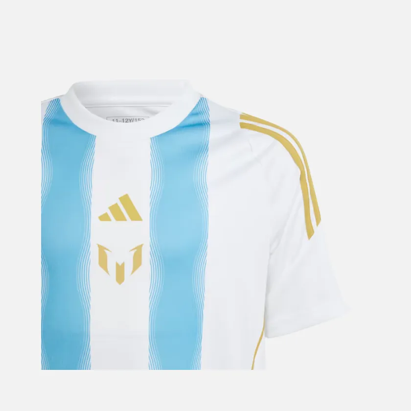 Adidas Pitch 2 Street Messi Kids Unisex Football Training Jersey (7-16Years) -White/Semi Blue Burst