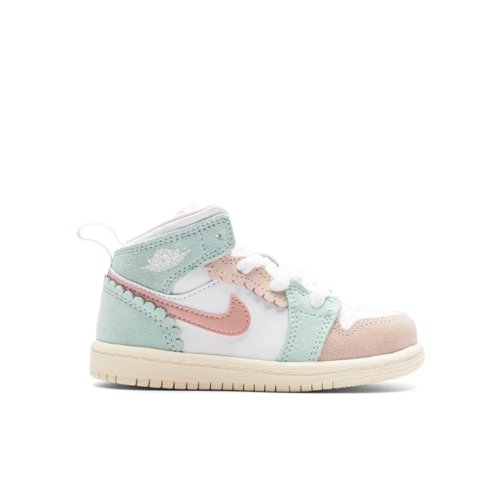 Air Jordan 1 Mid SE (TD) - White/Pink Oxford/Jade Ice