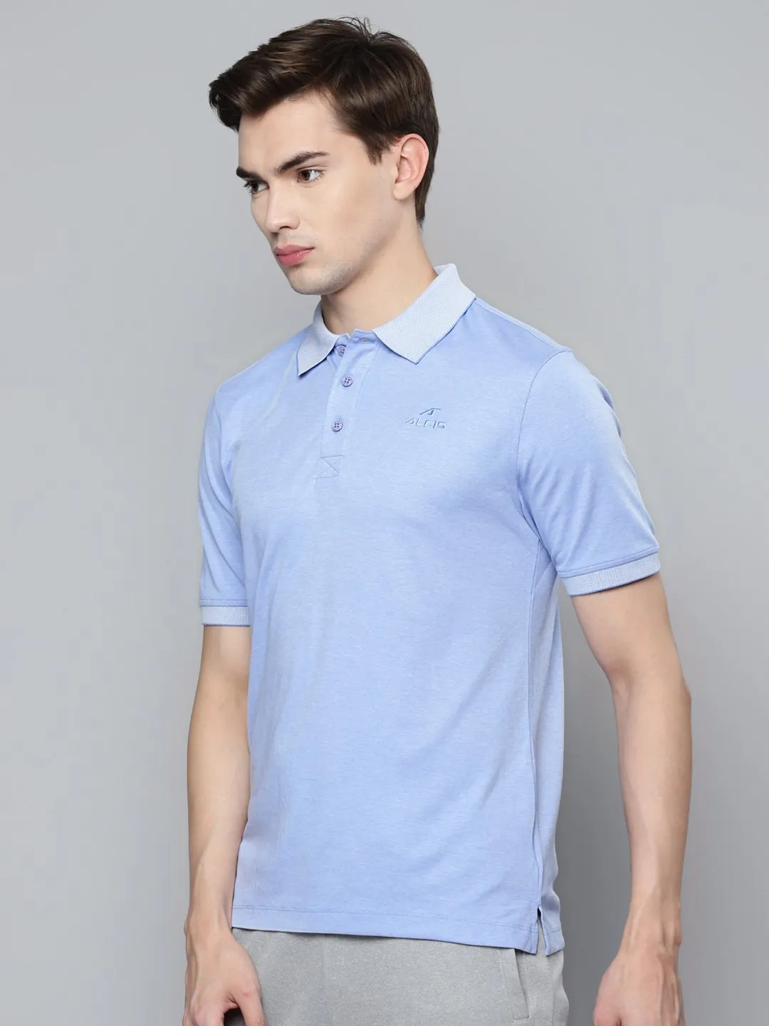 Alcis Men Blue Slim Fit Polo Collar T-shirt