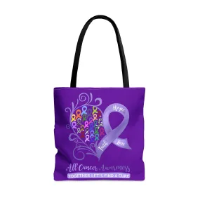 All Cancer Awareness Heart Large Dark Purple Tote Bag