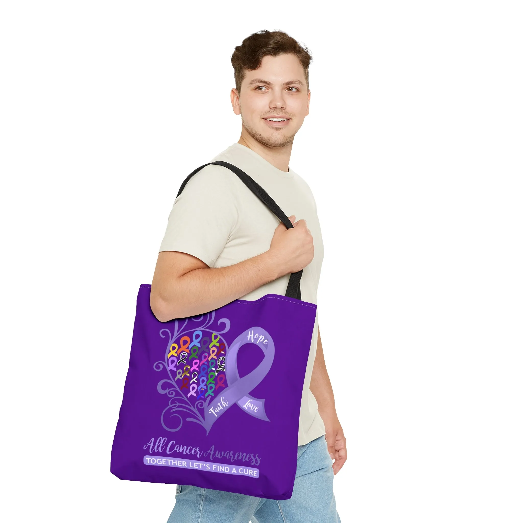 All Cancer Awareness Heart Large Dark Purple Tote Bag