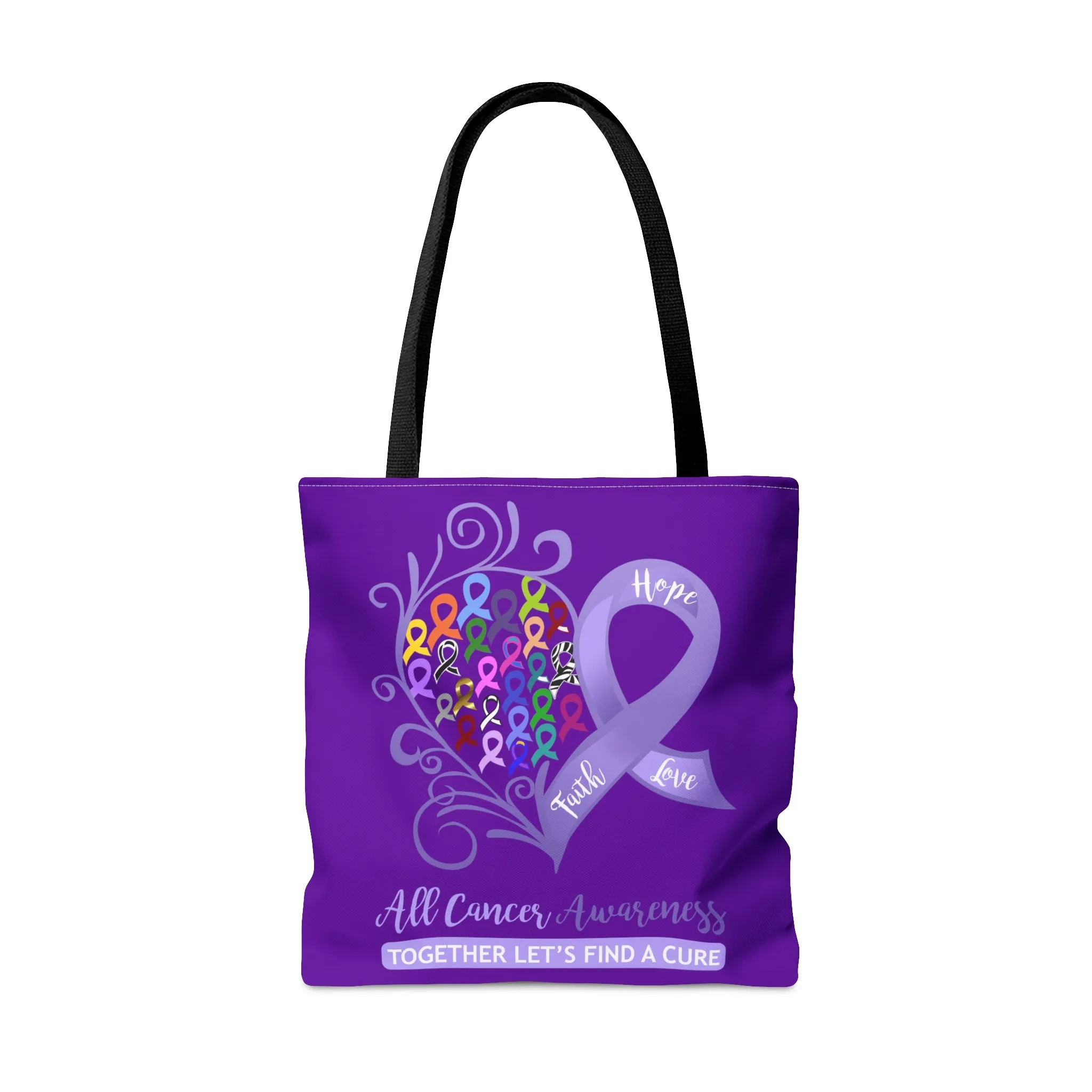 All Cancer Awareness Heart Large Dark Purple Tote Bag