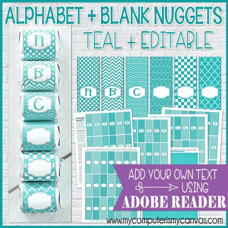 Alphabet   BLANK Nugget Wrappers {Teal} PRINTABLE