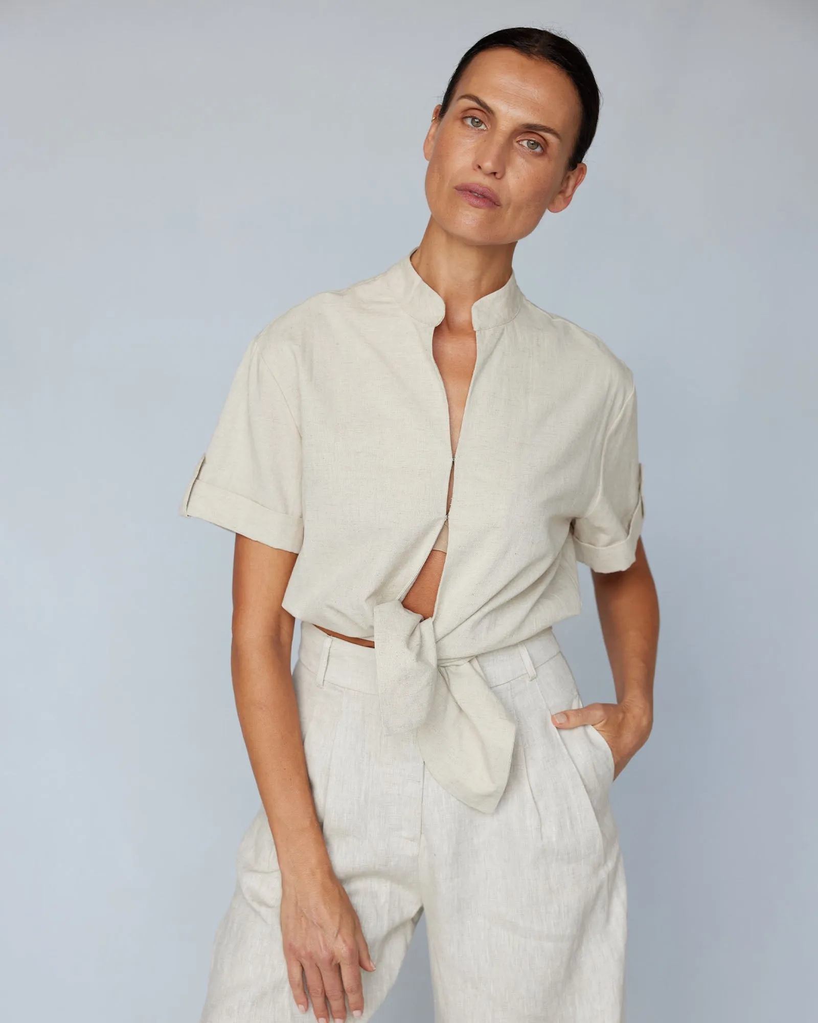 Amani Linen Tie-Front Top - Natural