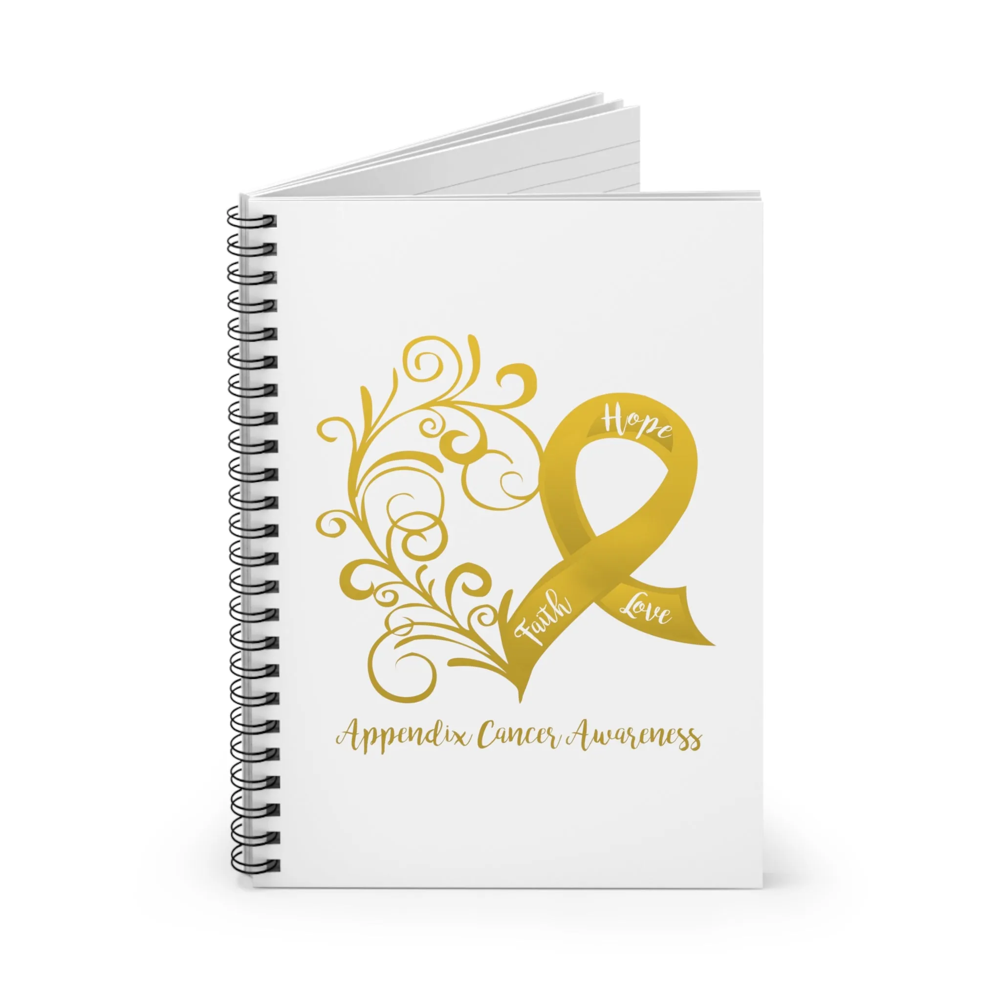 Appendix Cancer Awareness Heart Spiral Journal - Ruled Line