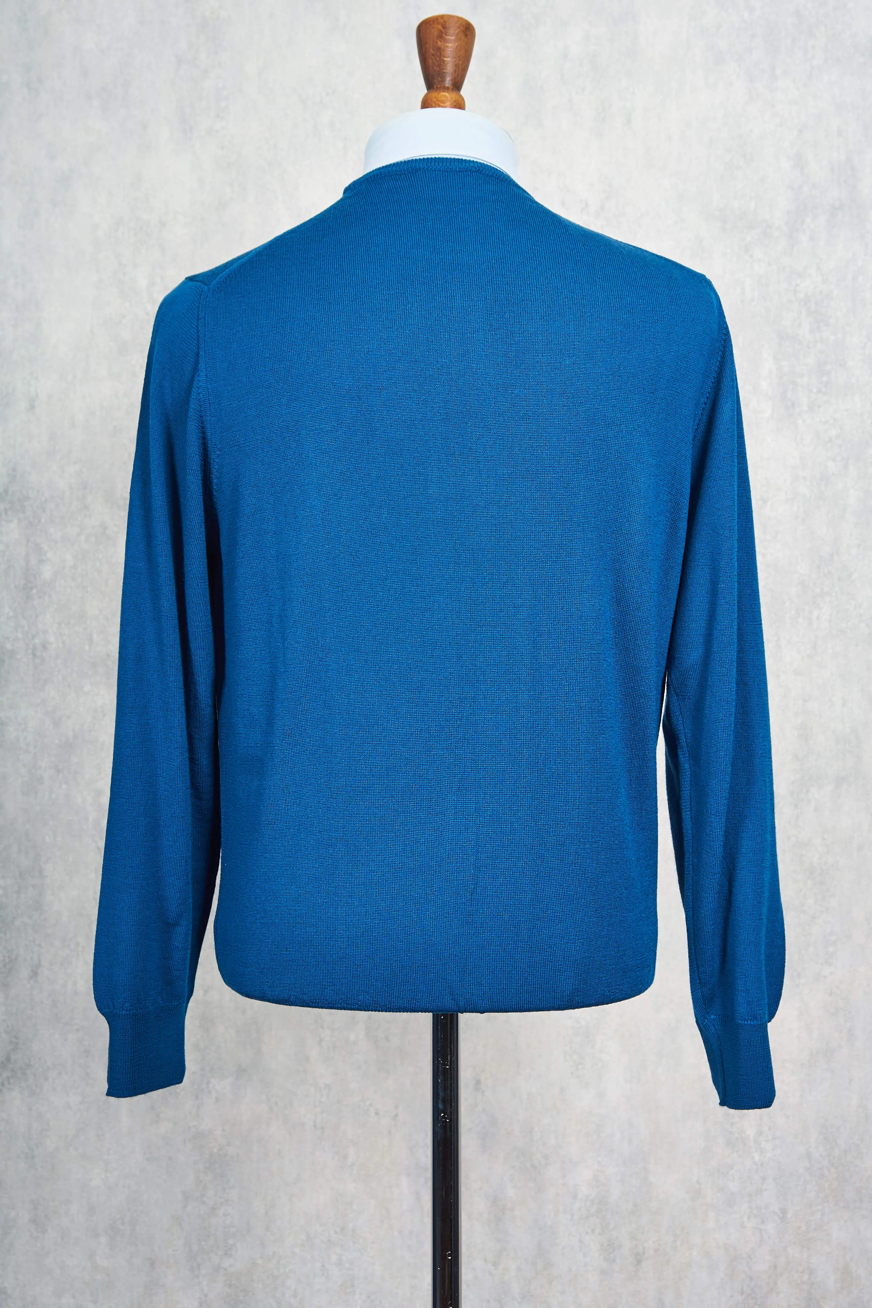 Ascot Chang Blue Extra-Fine Merino Wool Round Neck Sweater