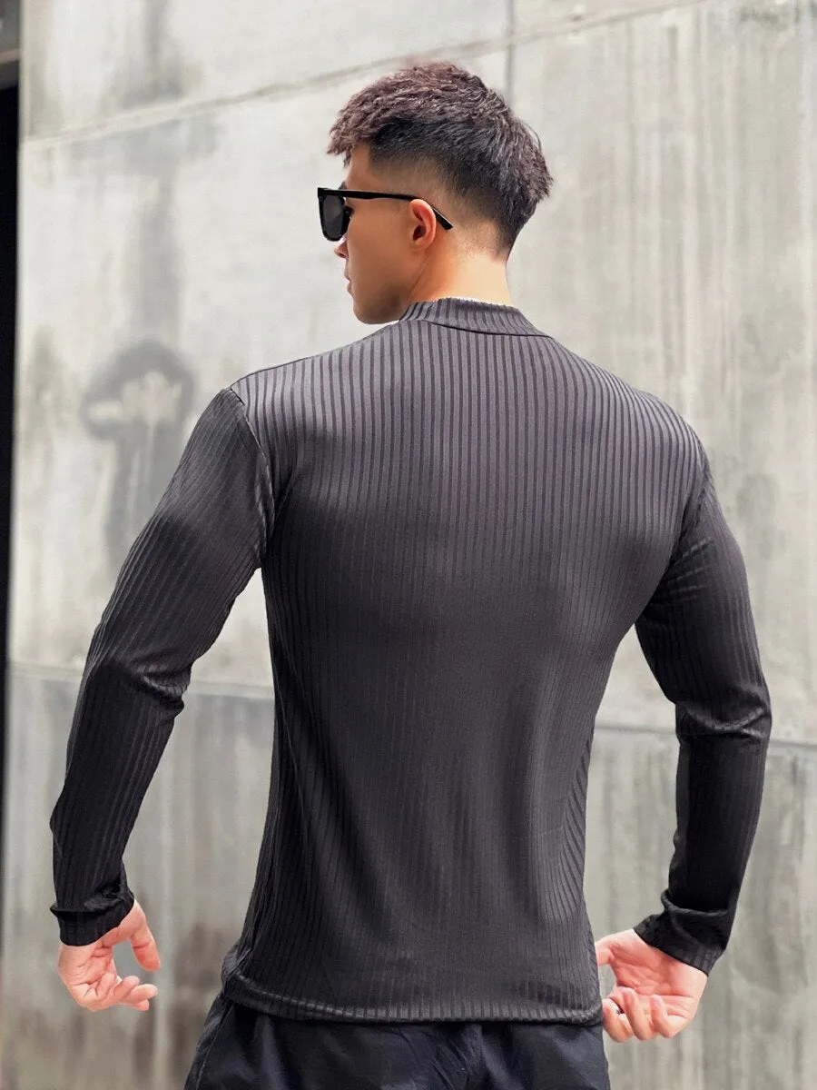 Autumn Casual Skinny T-shirt Men Long Sleeves Solid Shirt Gym Fitness Bodybuilding Tees Black Tops Male Fashion Stripes Clothing