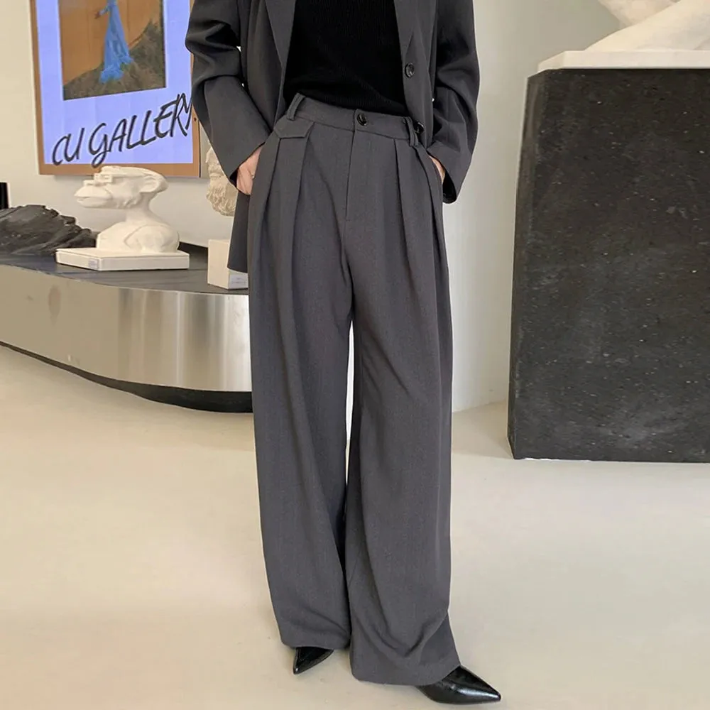 Autumn Casual Wide Leg Pants For Women High Waist Solid Minimalist Trousers Female Fashion Clothing Style