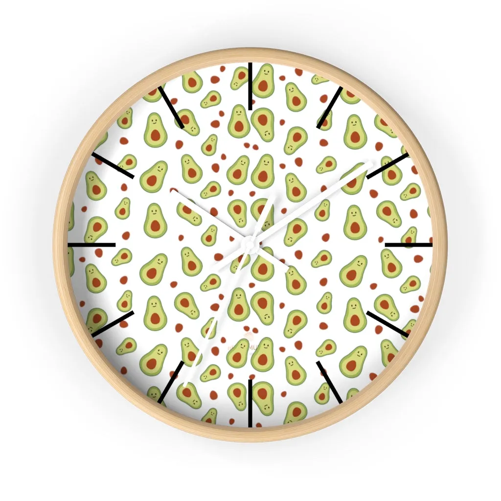 Avocado Print Large Wall Clocks, 10" Dia. Clock For Avocado Vegan Lovers- Made in USA