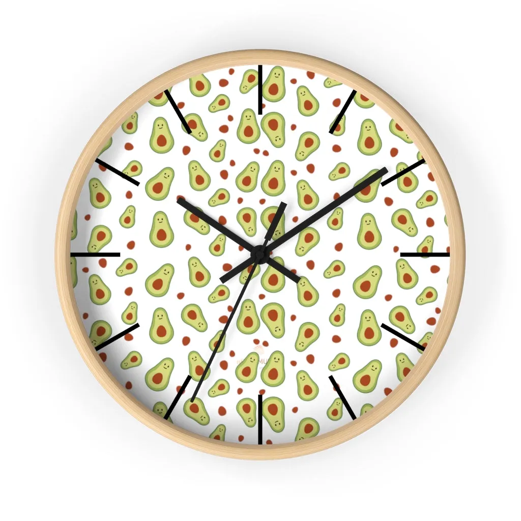 Avocado Print Large Wall Clocks, 10" Dia. Clock For Avocado Vegan Lovers- Made in USA