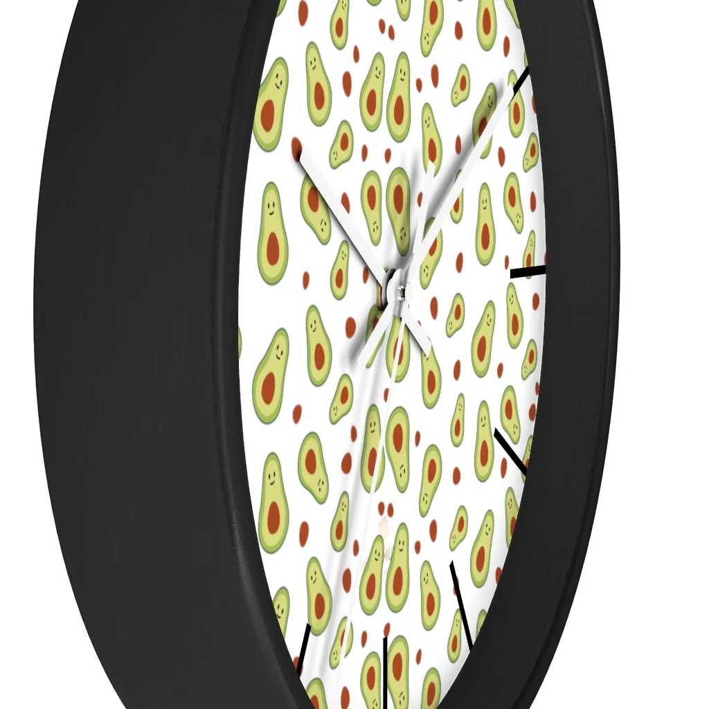 Avocado Print Large Wall Clocks, 10" Dia. Clock For Avocado Vegan Lovers- Made in USA