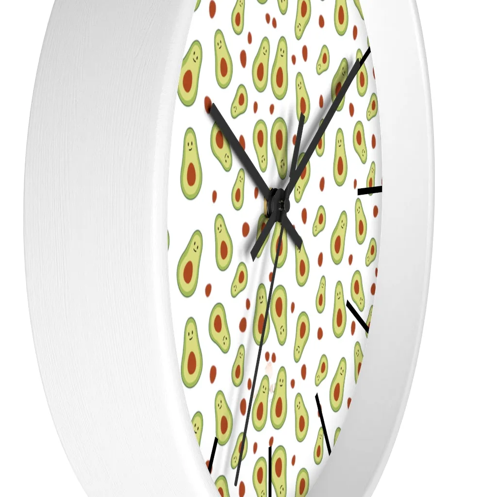 Avocado Print Large Wall Clocks, 10" Dia. Clock For Avocado Vegan Lovers- Made in USA